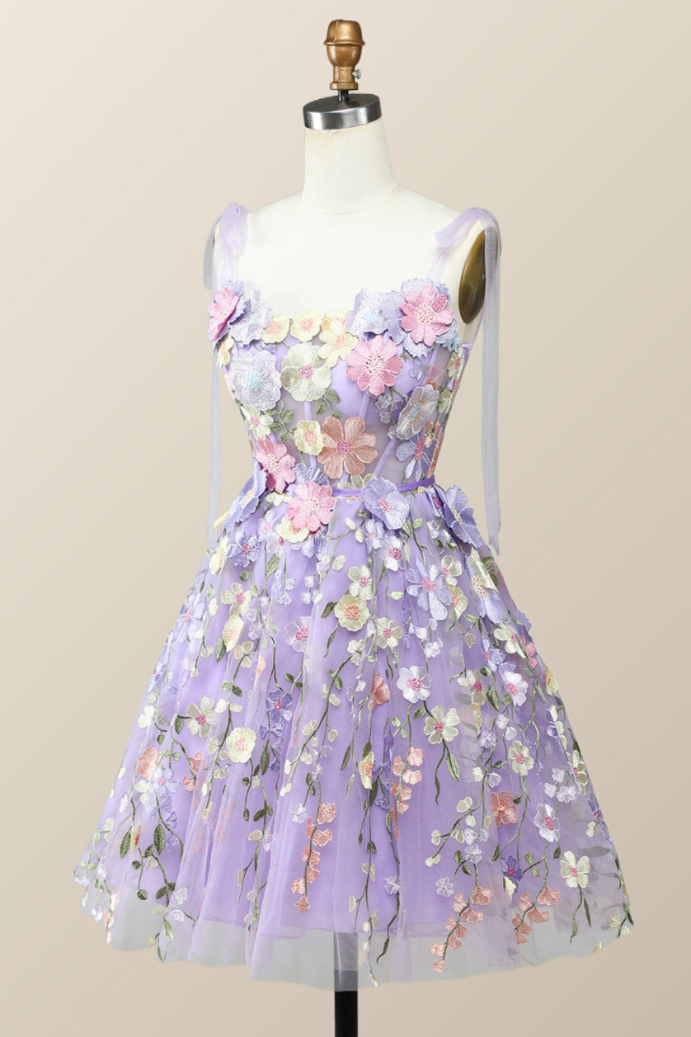 Lavender Floral Embroidered A-line Princess Dress
