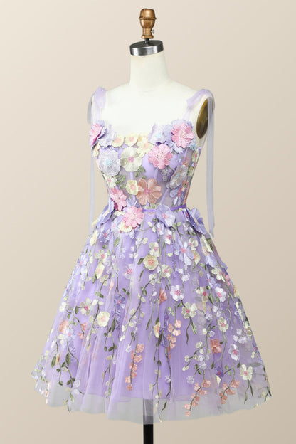 Lavender Floral Embroidered A-line Princess Dress