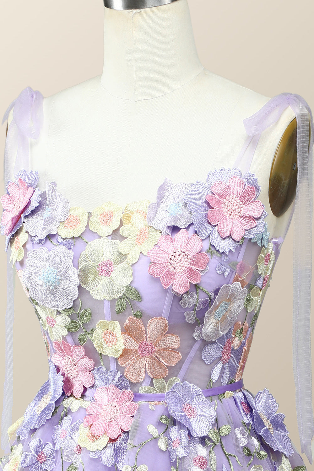 Lavender Floral Embroidered A-line Princess Dress