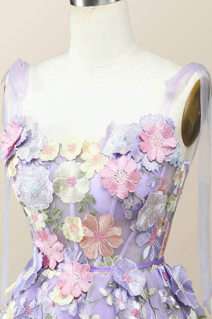 Lavender Floral Embroidered A-line Princess Dress