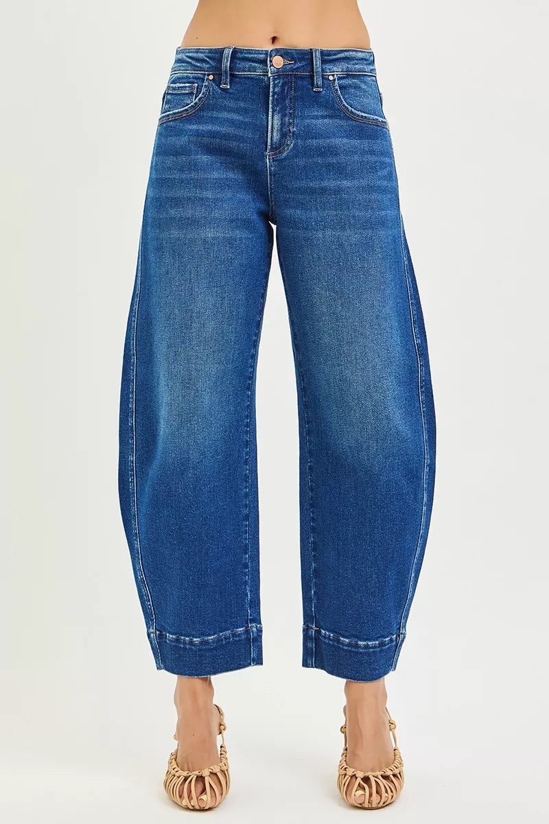 Hazel Blues® |  RISEN Mid Rise Crop Barrel Jeans