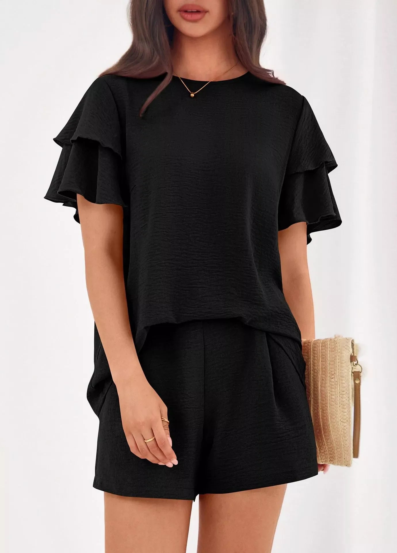 Hazel Blues® |  Ruffle Sleeve Top and Shorts Two-Piece Set