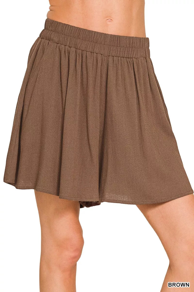 Hazel Blues® |  Zenana Woven Elastic Band Shorts With Pocket