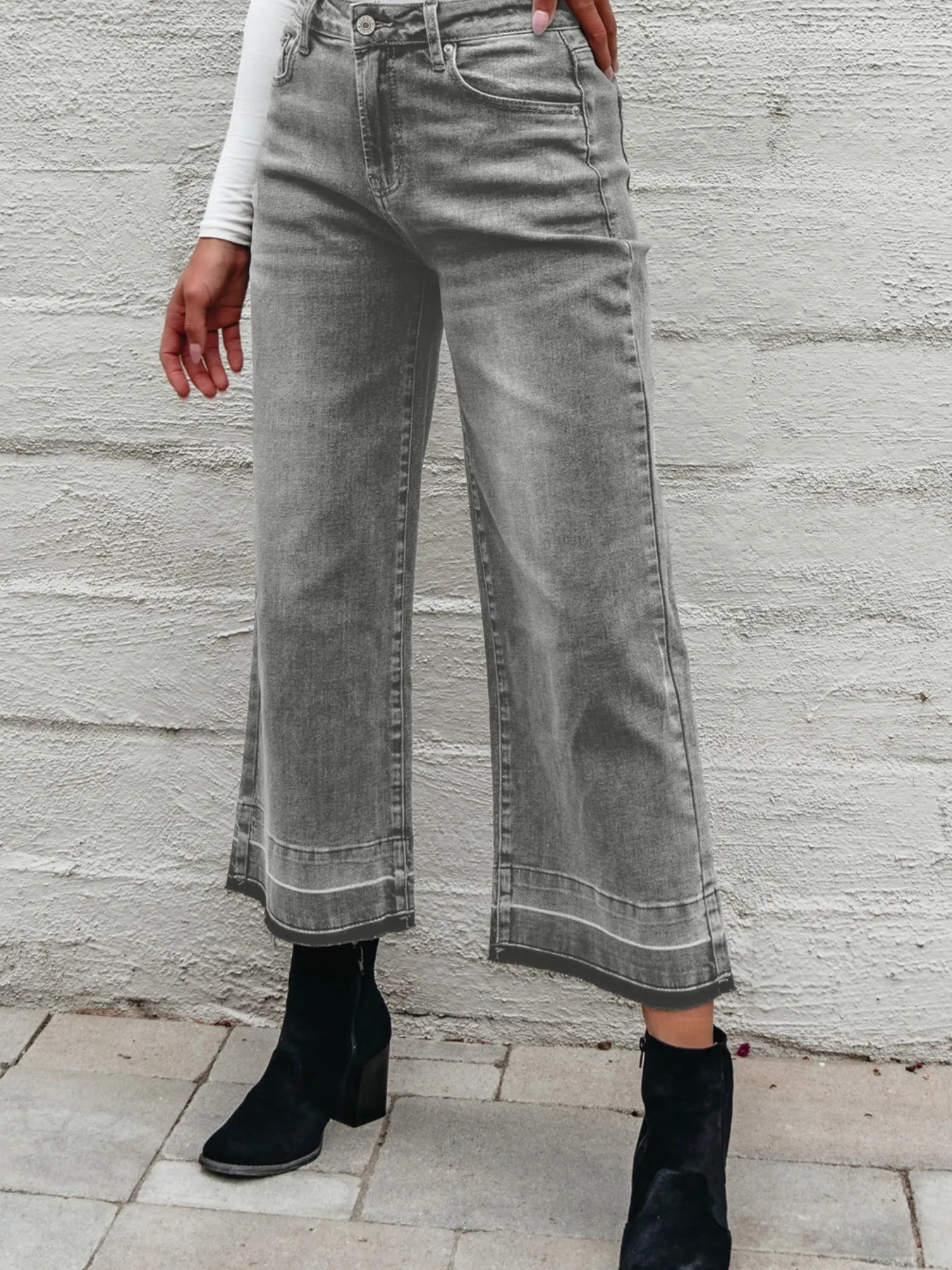 Hazel Blues® |  High Waist Wide Leg Washed Jeans