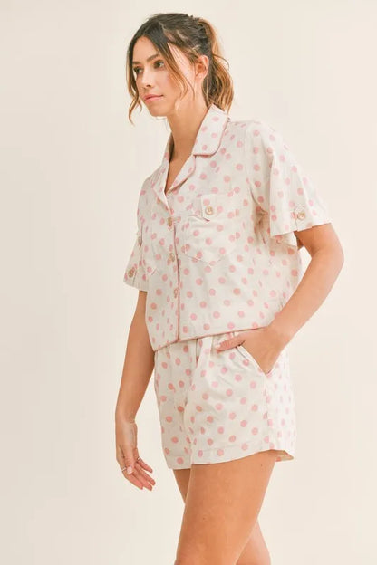Hazel Blues® |  MABLE Polka Dot Collar Crop Top and Short Lounge Set