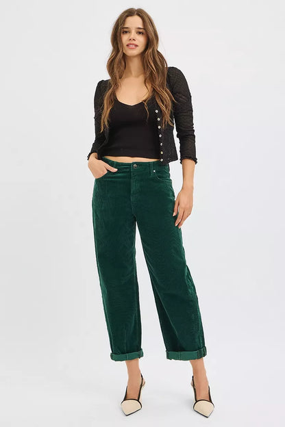 Hazel Blues® |  RISEN High Rise Crop Barrel Cordurory Pants