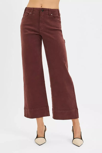 Hazel Blues® |  RISEN Tummy Control High Rise Crop Wide No Waist Band Pants