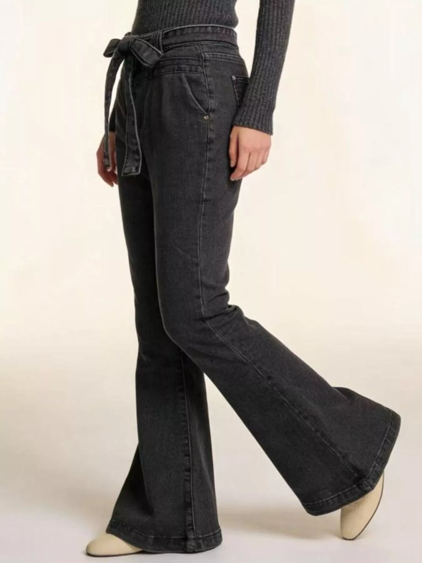 Hazel Blues® |  Bow-Tie High-Waisted Flare Jeans