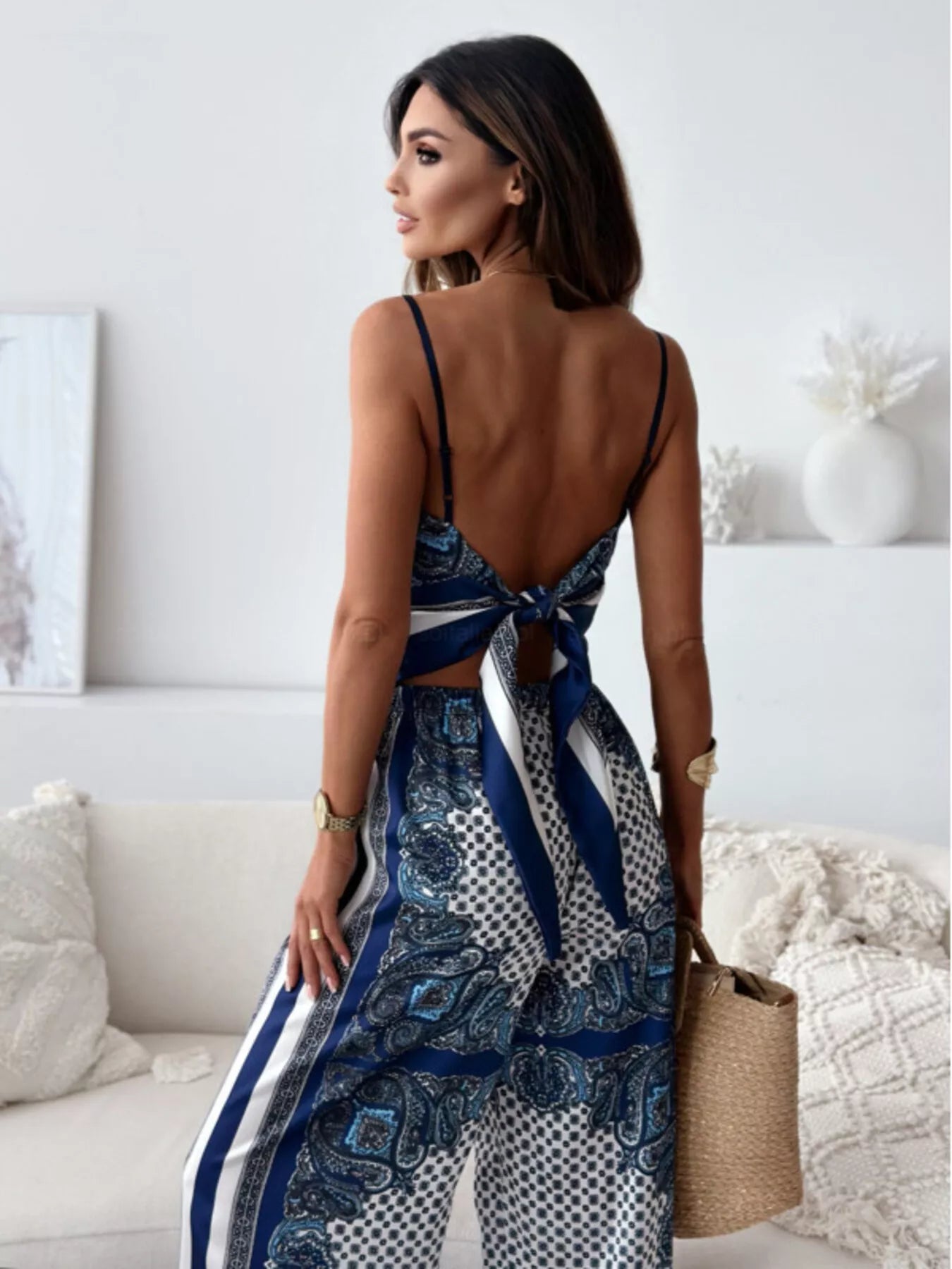 Hazel Blues® |  Tie Back Printed Cami and Pants Set