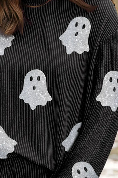 Hazel Blues® |  Glitter Ghost Round Neck Long Sleeve Top and Shorts Set