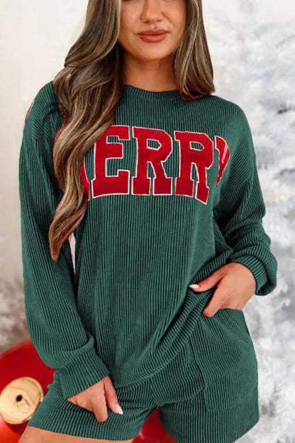 Hazel Blues® |  MERRY Round Neck Long Sleeve Top and Shorts Lounge Set