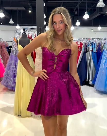 Glitter Strapless Peacock Short Homecoming Dress with Bow