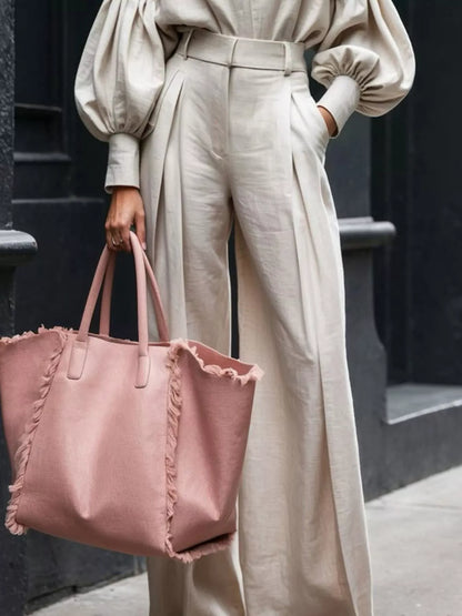 Hazel Blues® |  Lantern Sleeve Shirt and Wide Leg Pants Set