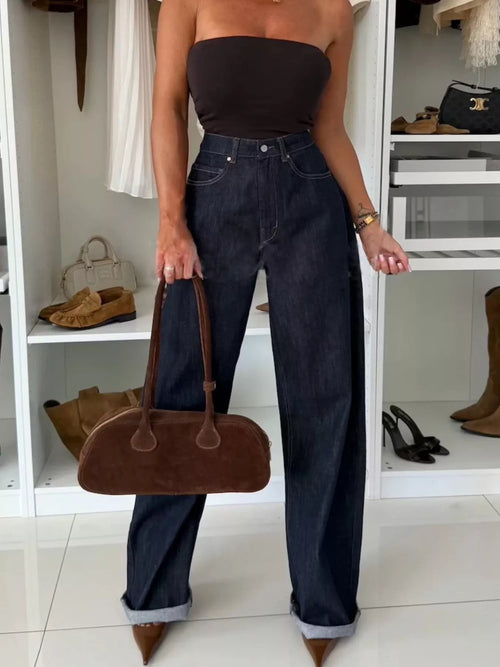 Hazel Blues® |  High-Waisted Wide-Leg Washed Jeans