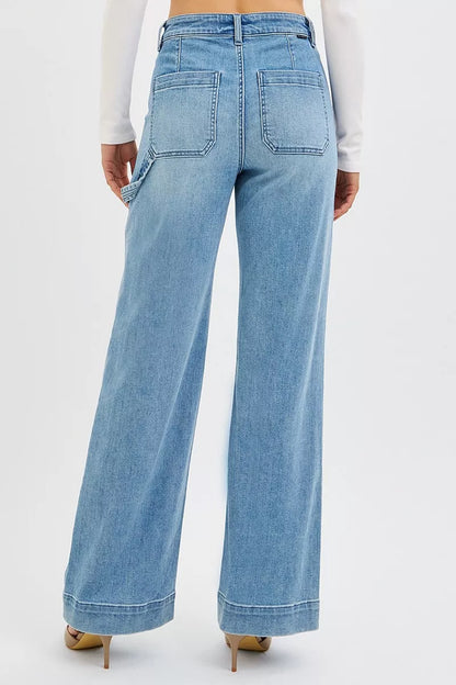 Hazel Blues® | RISEN High Rise Straight Leg Jeans with Front Pockets