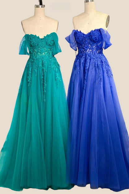 Light Blue Floral Embroidery Strapless A-line Formal Dress
