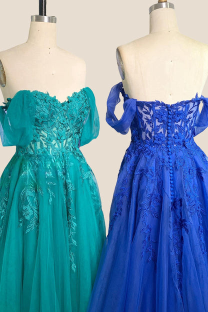 Light Blue Floral Embroidery Strapless A-line Formal Dress
