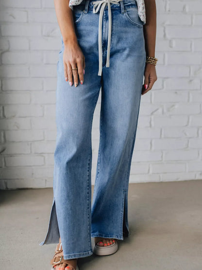 Hazel Blues® |  Slit Wide Leg Jeans