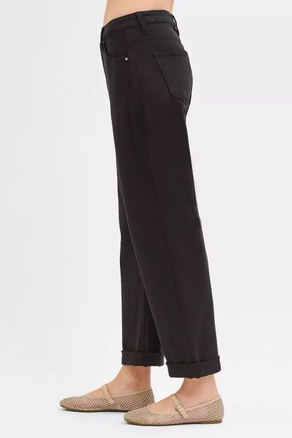 Hazel Blues® |  RISEN Tummy Control Mid Rise Ankle Barrel Relaxed Baggy