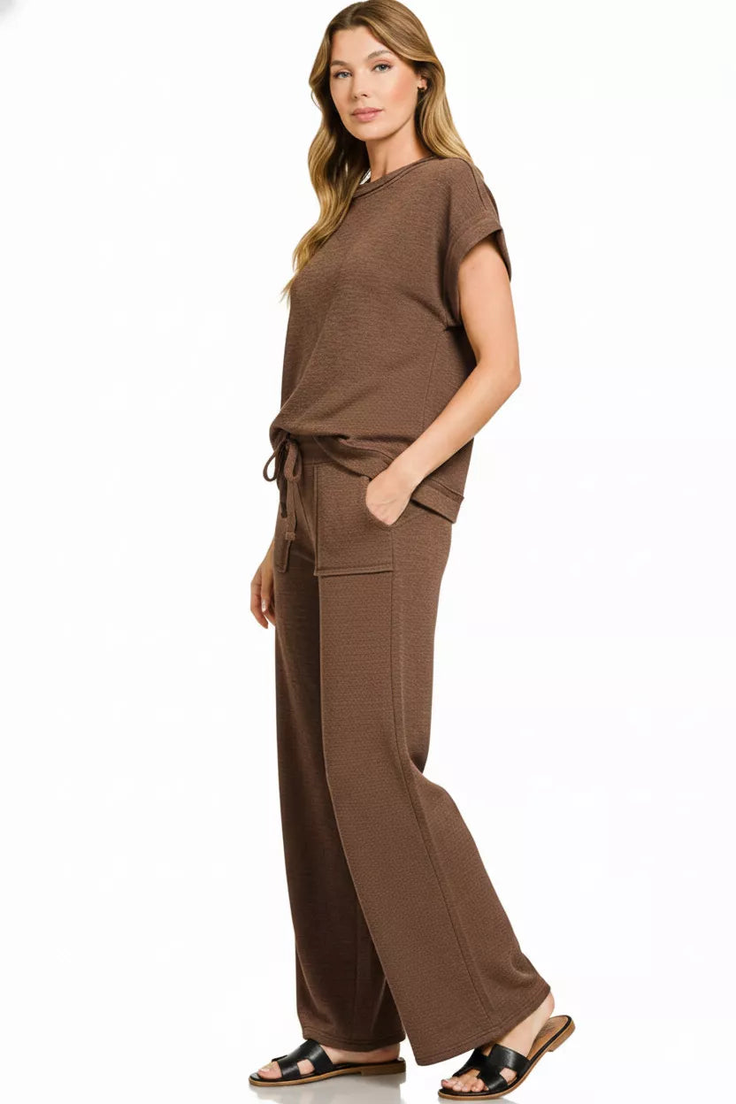 Hazel Blues® |  Zenana Cotton Slub Short Sleeve Tee and Pants Set