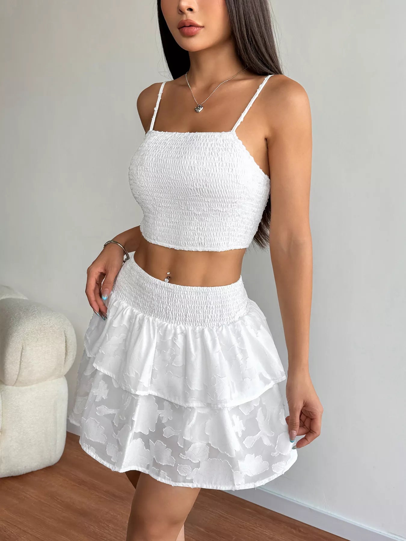 Hazel Blues® |  Smocked Crop Top & Ruffle Mini Skirt Set