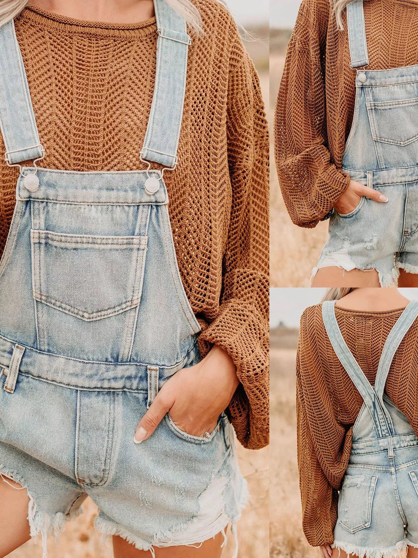 Hazel Blues® |  Distressed Denim Overalls Shorts