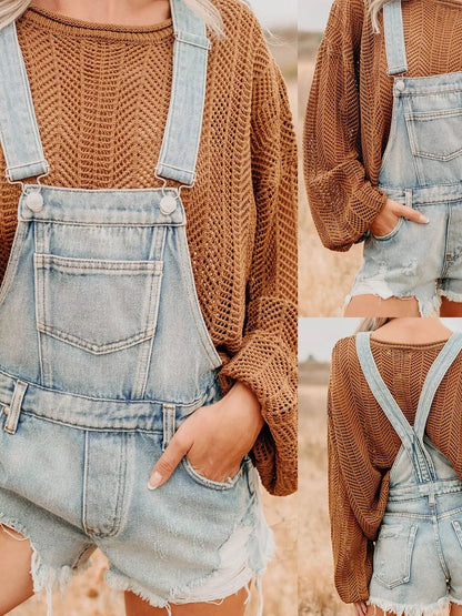 Hazel Blues® |  Distressed Denim Overalls Shorts