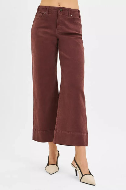 Hazel Blues® |  RISEN Tummy Control High Rise Crop Wide No Waist Band Pants