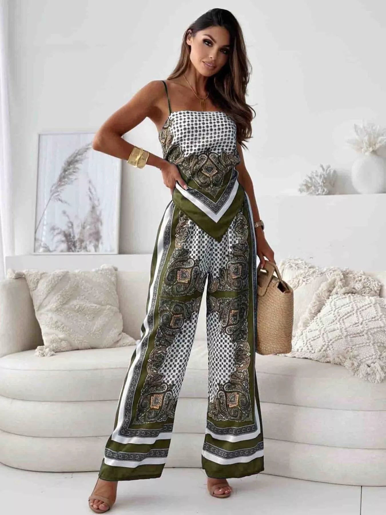 Hazel Blues® |  Tie Back Printed Cami and Pants Set