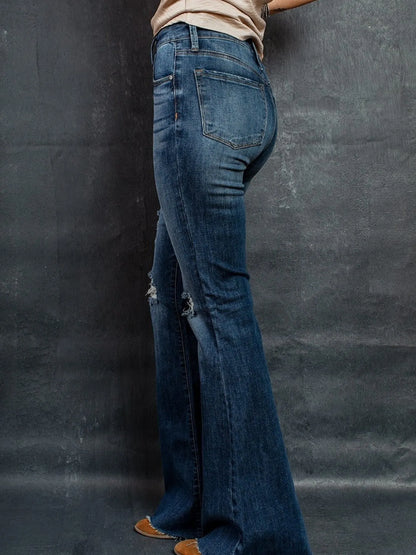 Hazel Blues® |  Distressed High-Waisted Flare Jeans