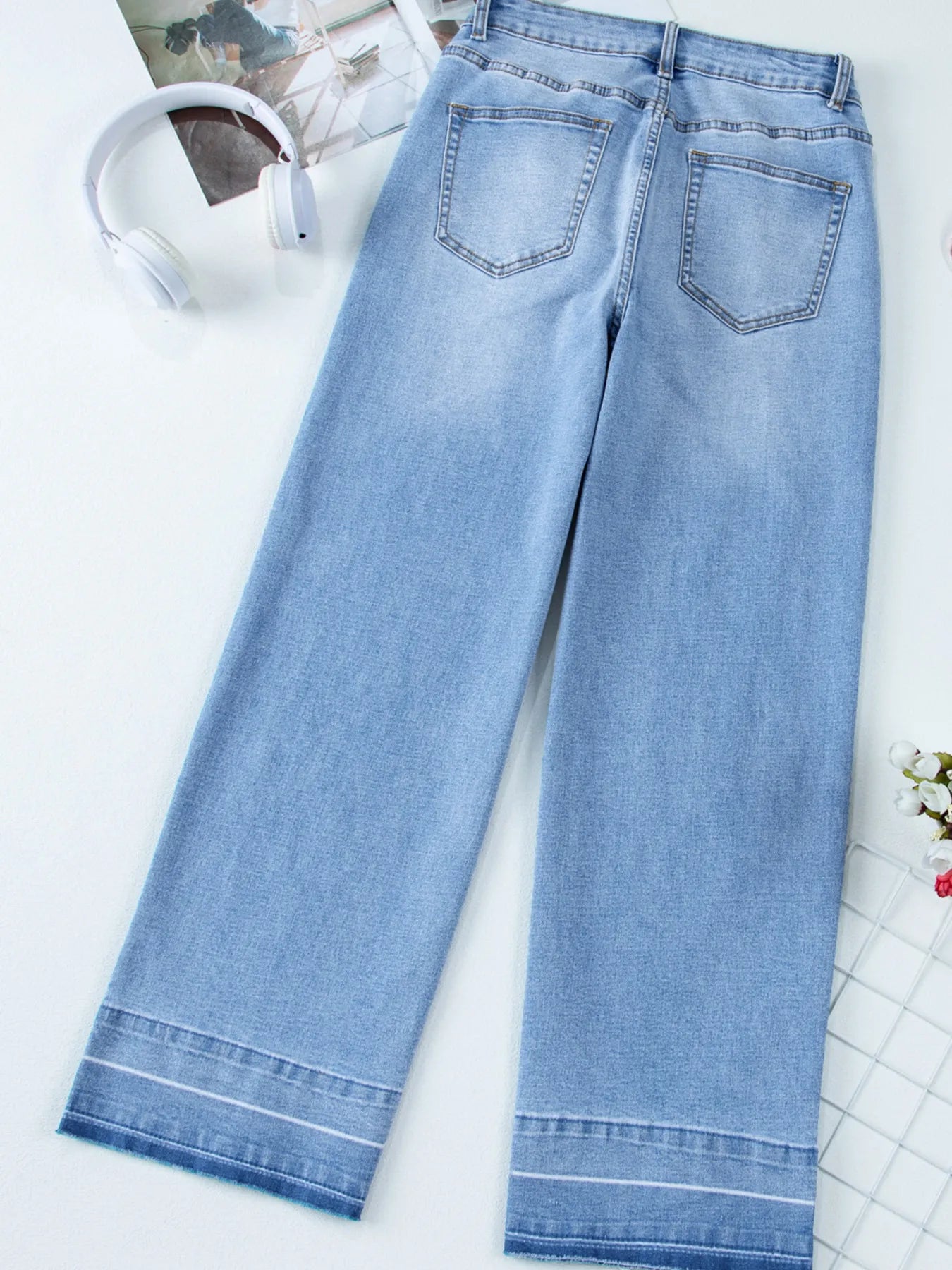 Hazel Blues® |  High Waist Wide Leg Washed Jeans