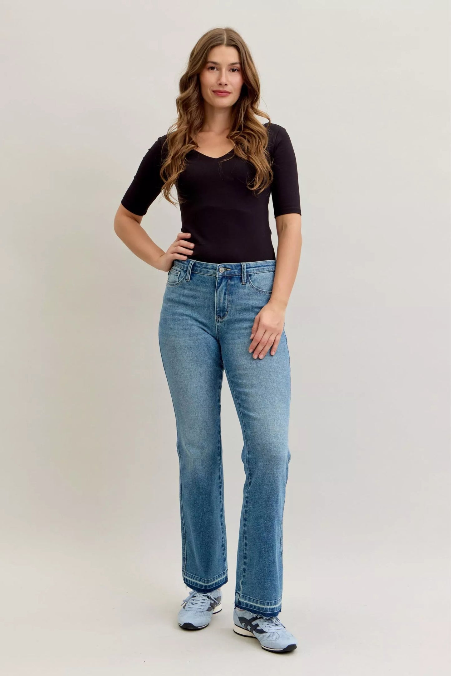 Hazel Blues® | Judy Blue Mid Rise Slim Bootcut Tummy Control Release Hem Jeans