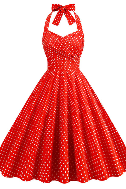 Halter Red Polk Dots Swing Dress