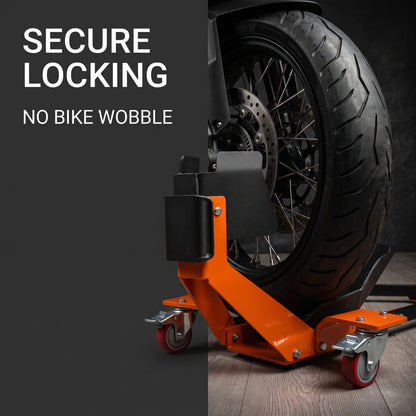 🔧 Heavy-Duty Motorcycle Wheel Chock Stand – 360° Movable Parking & Storage Rack for Secure Bike Handling