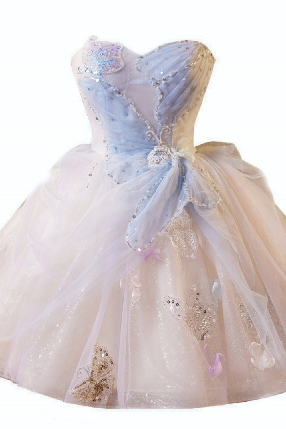 Strapless Champagne A-line Short Ball Gown