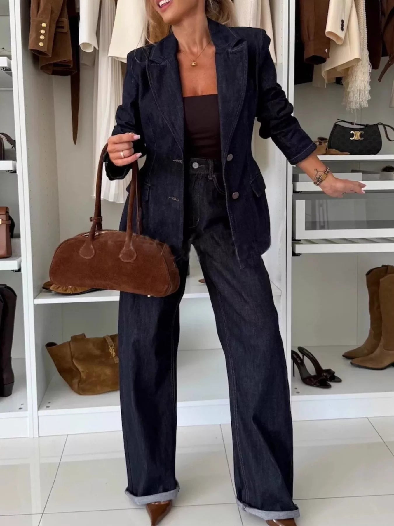 Hazel Blues® |  Single-Breasted Blazer and Jeans Denim Set