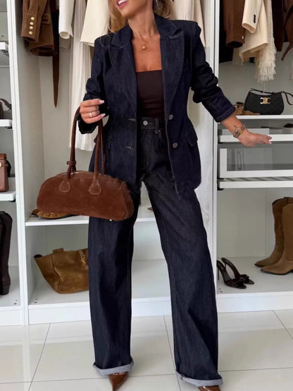 Hazel Blues® |  Single-Breasted Blazer and Jeans Denim Set