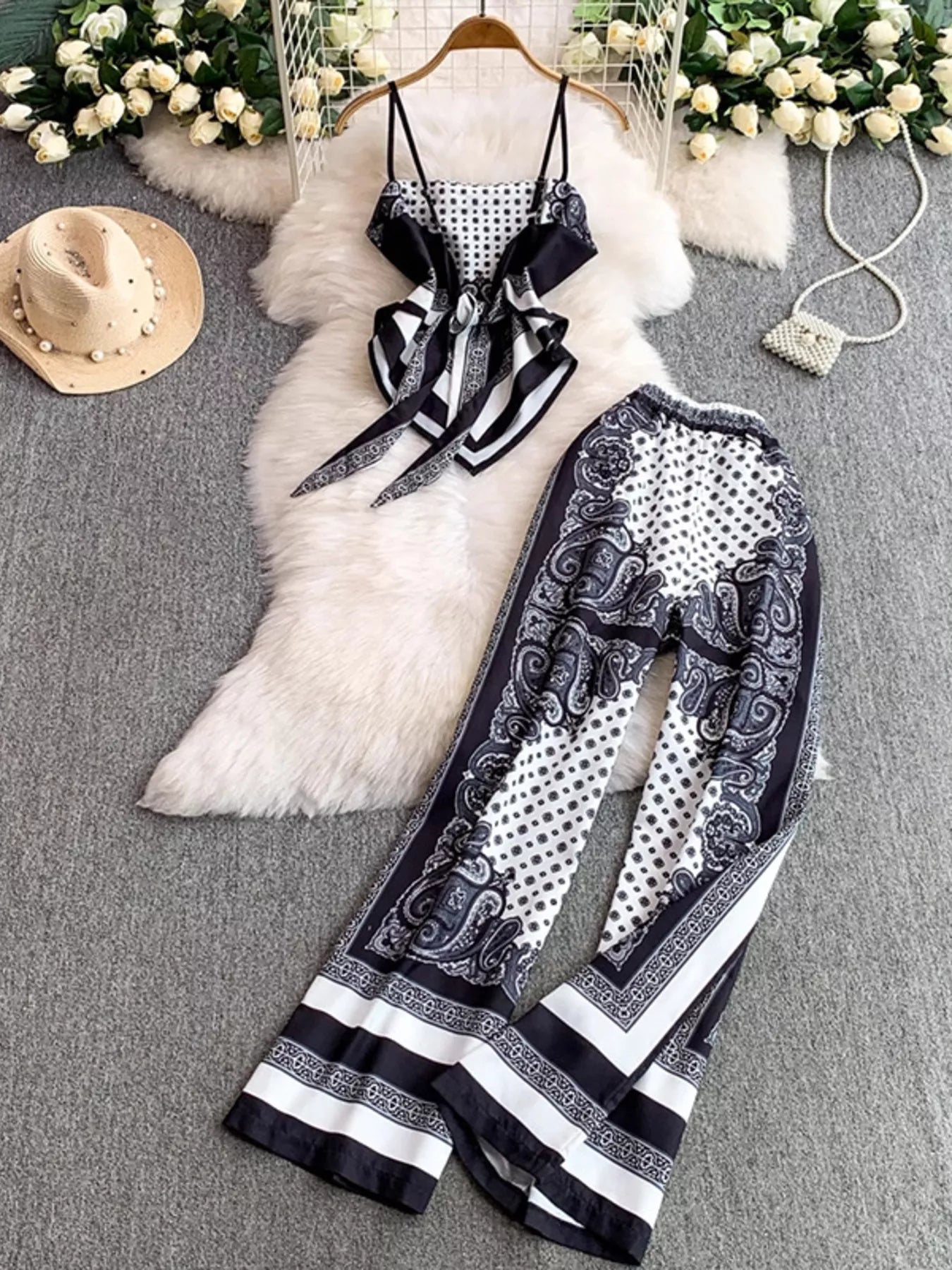 Hazel Blues® |  Tie Back Printed Cami and Pants Set