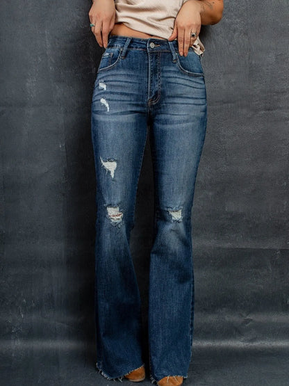 Hazel Blues® |  Distressed High-Waisted Flare Jeans