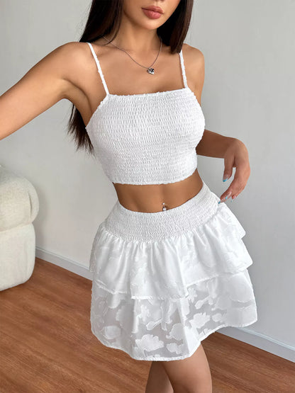 Hazel Blues® |  Smocked Crop Top & Ruffle Mini Skirt Set