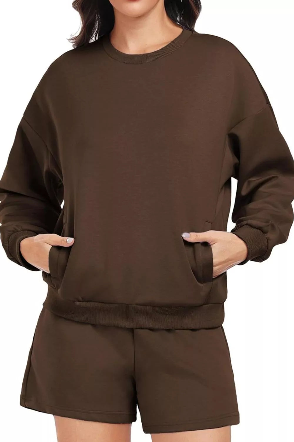 Hazel Blues® |  Round Neck Sweatshirt and Shorts Set