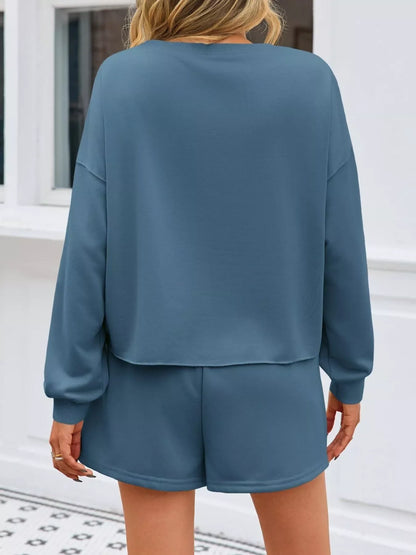 Hazel Blues® |  Pearl Embellished Round Neck Top and Skort Set