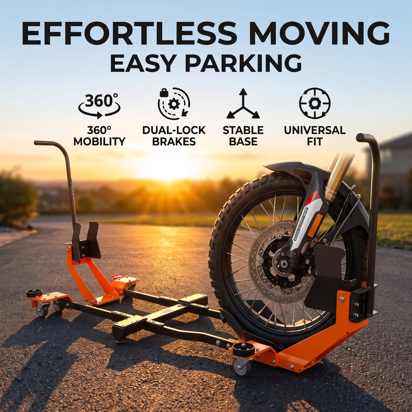 🔧 Heavy-Duty Motorcycle Wheel Chock Stand – 360° Movable Parking & Storage Rack for Secure Bike Handling