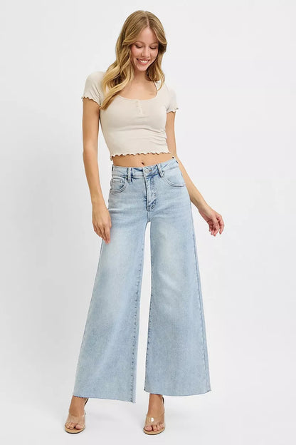 Hazel Blues® | RISEN High Rise Ankle Wide Palazzo Jeans