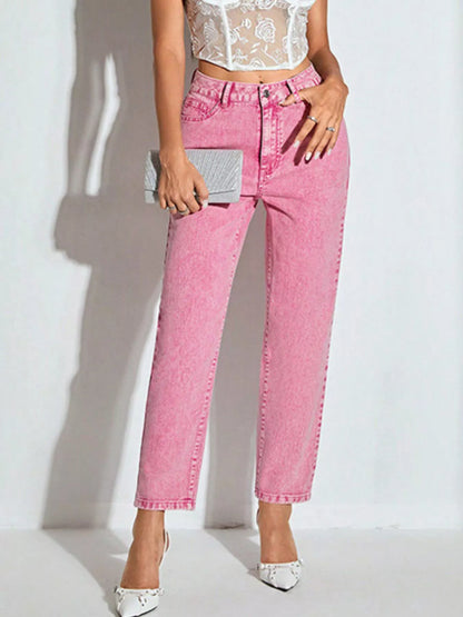 Hazel Blues® |  High-Waisted Wash Straight Leg Jeans