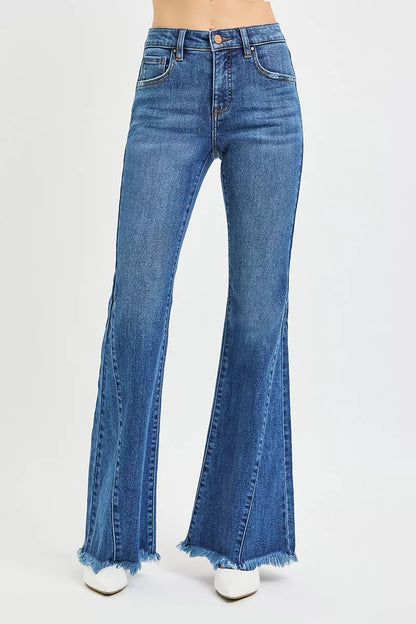 Hazel Blues® |  RISEN Mid Rise Flare Side Seam Detailing Jeans