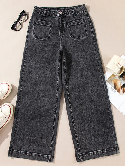 Hazel Blues® |  High-Waisted Wide Leg Washed Jeans