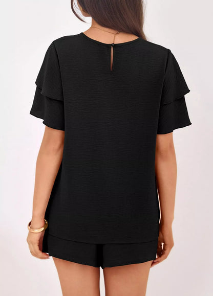 Hazel Blues® |  Ruffle Sleeve Top and Shorts Two-Piece Set