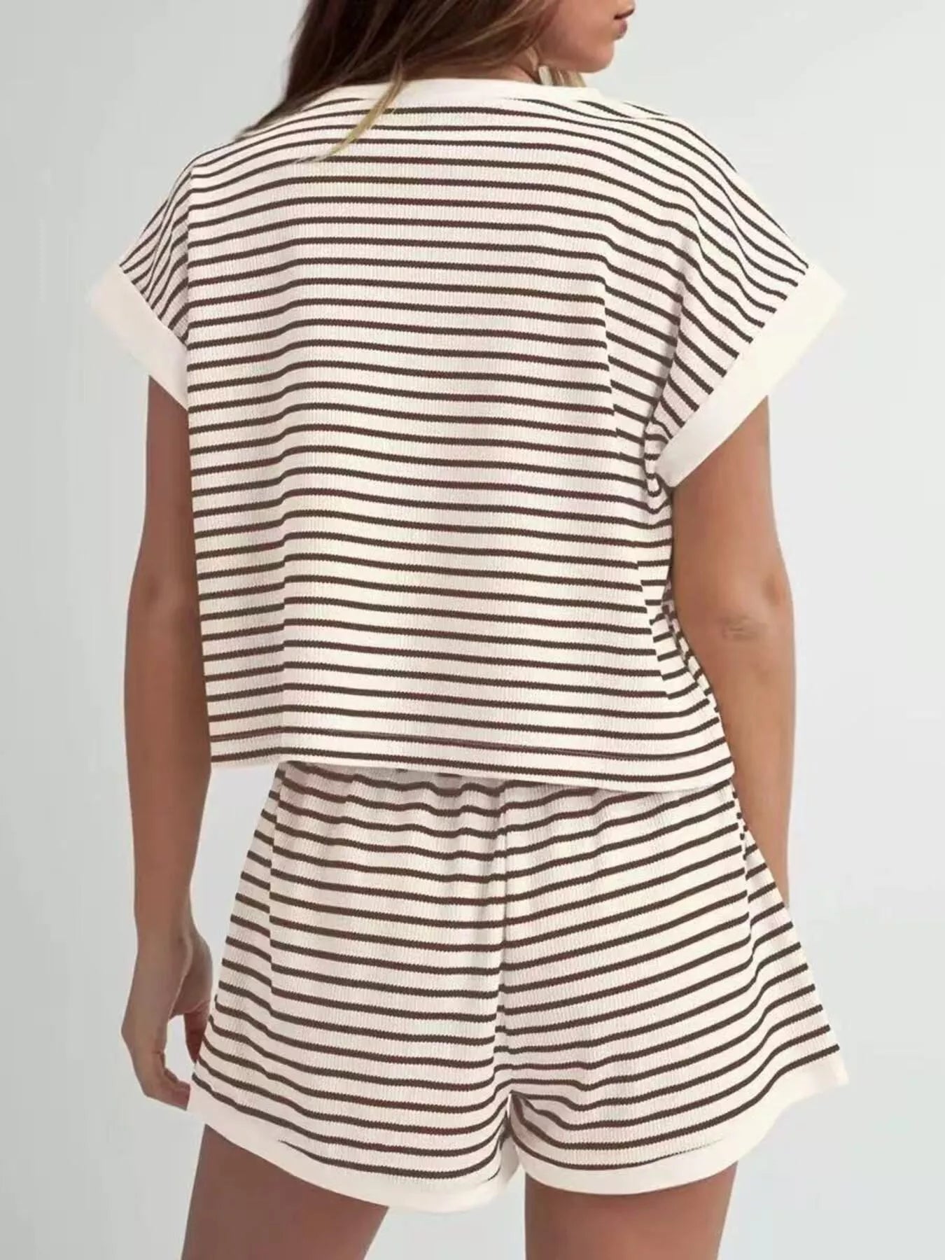 Hazel Blues® | Striped Round Neck Top and Shorts Set