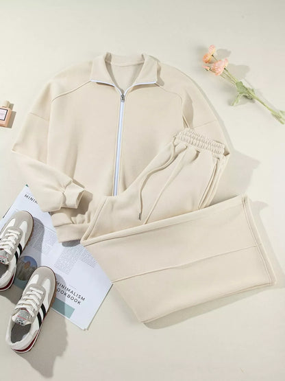 Hazel Blues® |  Drop Shoulder Zip Up Jacket and Drawstring Pants Active 2pcs Set